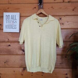 Jordan Marsh Hartog Florida Vintage Polo Orlon Acrylic Sweater Shirt Yellow Sz L